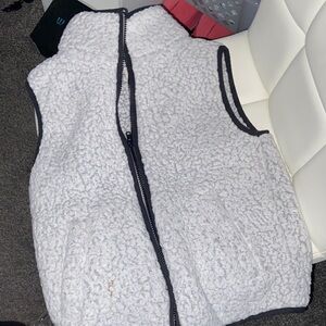 SO Kids White Sherpa Vest with Black Trim